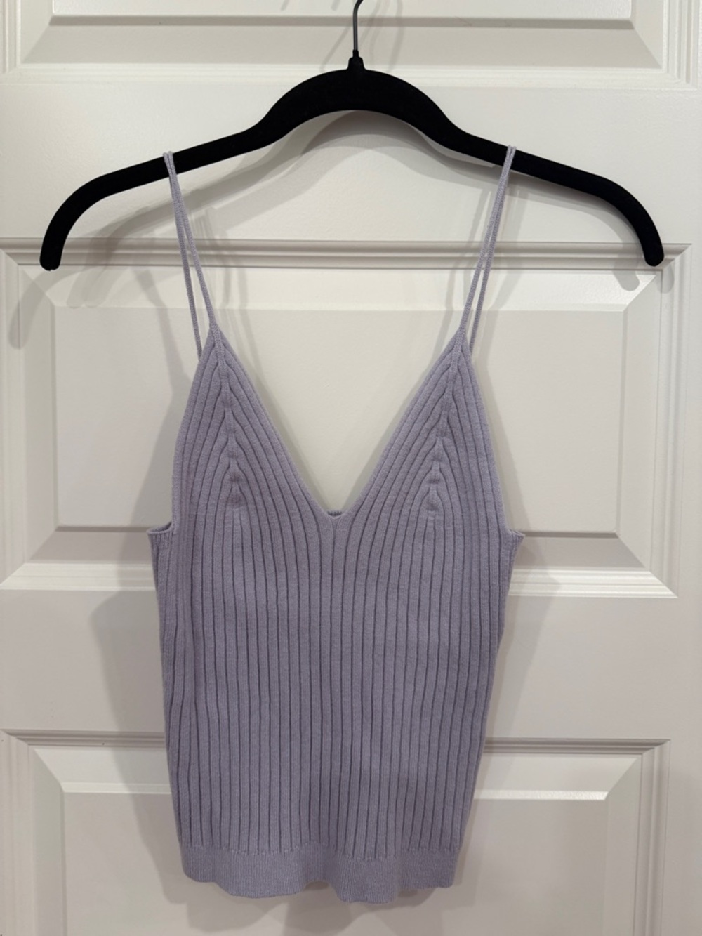 Ribbed V-Neck Spaghetti Strap Tank Top - Lavender